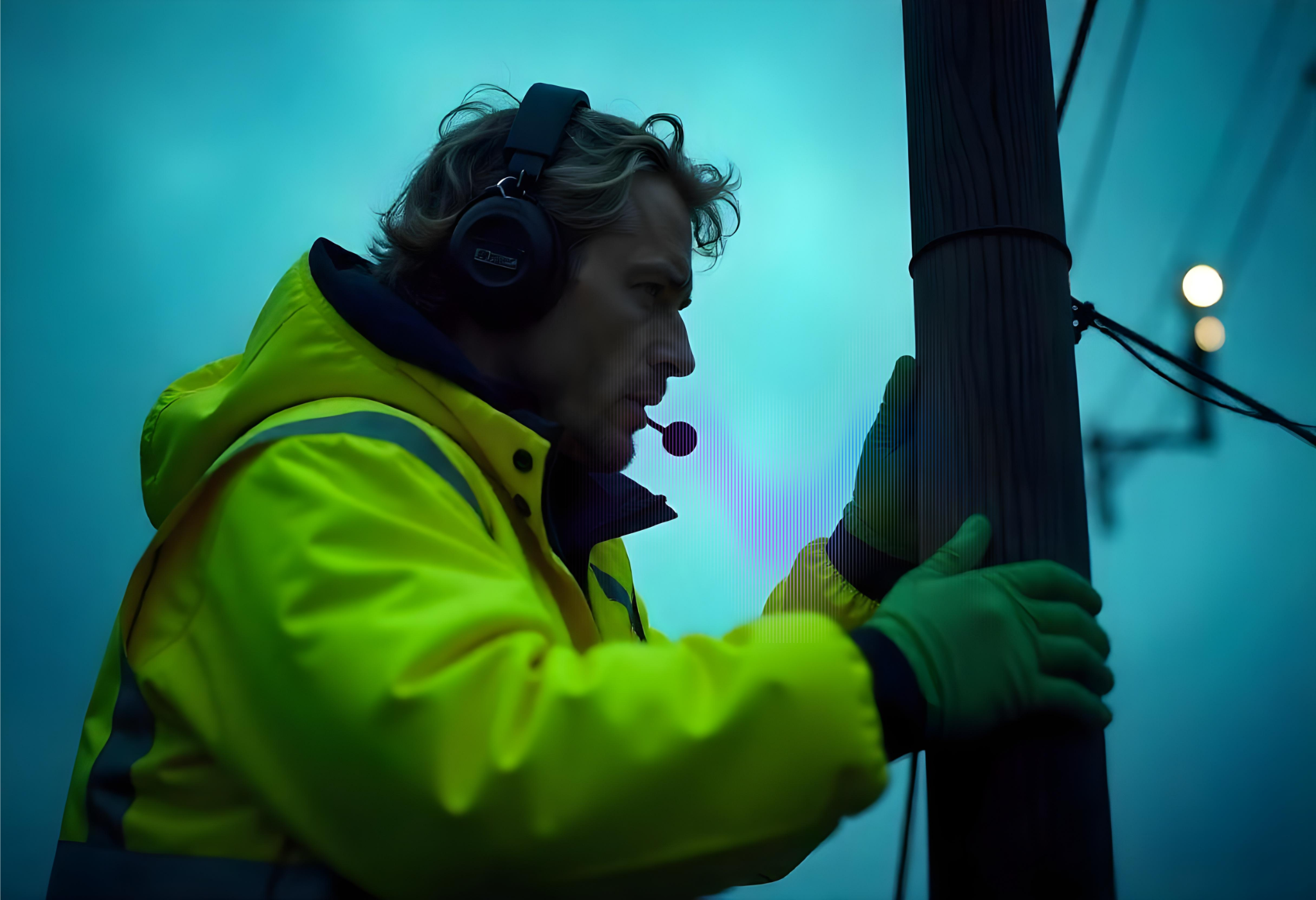 a field services technician initiating a voice command on the move.