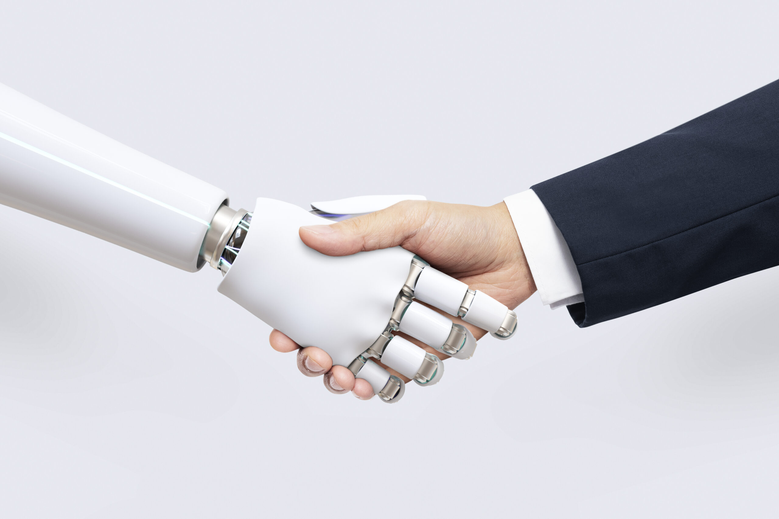 Human and robot shaking hands