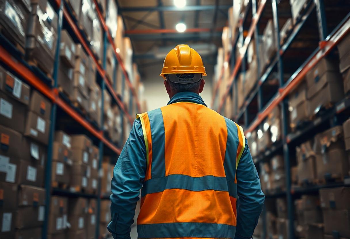 A man from the back in a warehouse